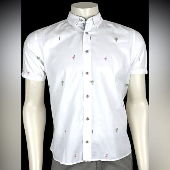 Ted Baker S/S Button Down with Tropical Motif Size 4 (Small) Like New Condition - Picture 1 of 8